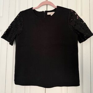 LOFT Black Top with Lace Sleeves